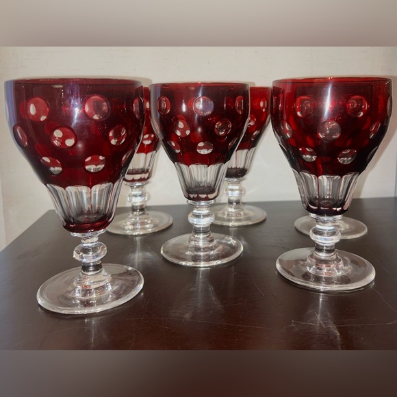 Set of 7, vintage depression glass, ruby glasses. - Picture 2 of 13